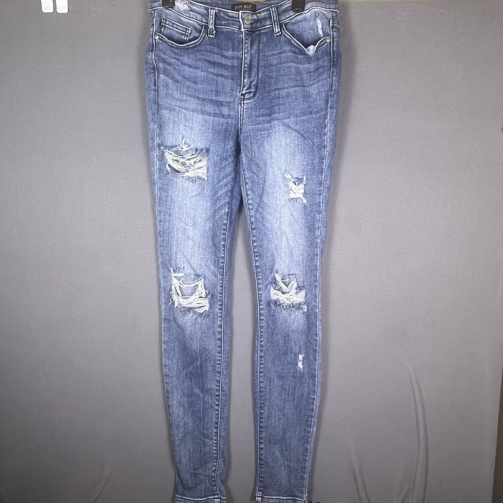 Judy Blue Jeans Womens 11/30 Blue High Waist Distressed Skinny Denim